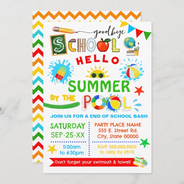 Goodbye School Hello Summer Pool Bash Invitation (Front/Back)