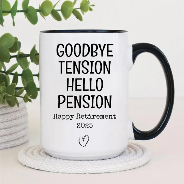 Goodbye Tension Hello Pension Happy Retirement Two-Tone Coffee Mug (Goodbye Tension Hello Pension Happy Retirement Two-Tone Coffee Mug)