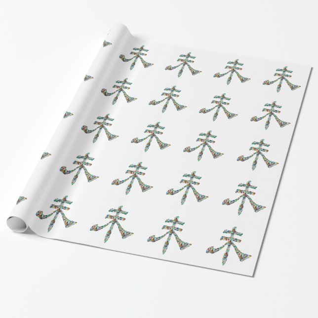 Goodluck Script : Chinese Oriental Gems Wrapping Paper (Unrolled)