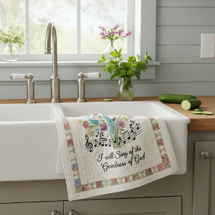 Goodness of God quilted look floral music Tea Towel
