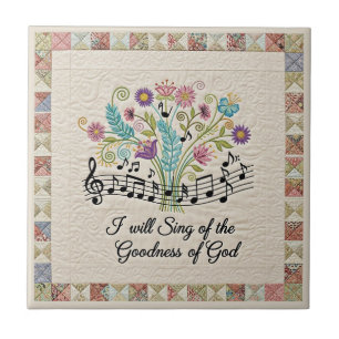 Goodness of God quilted look floral music Tile