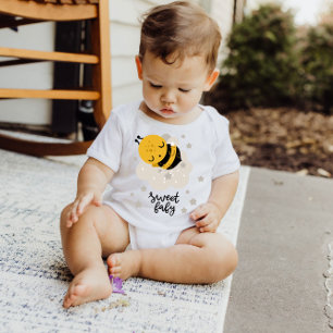 Goodnight Honey Bee Yellow Stars   Baby Bodysuit