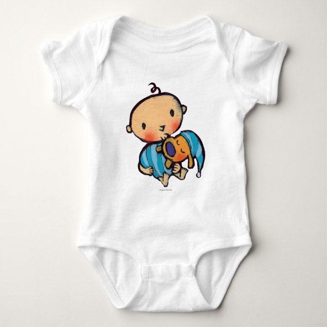 Goodnight Kisses Adorable Puppy in Blue Pyjamas Baby Bodysuit (Front)