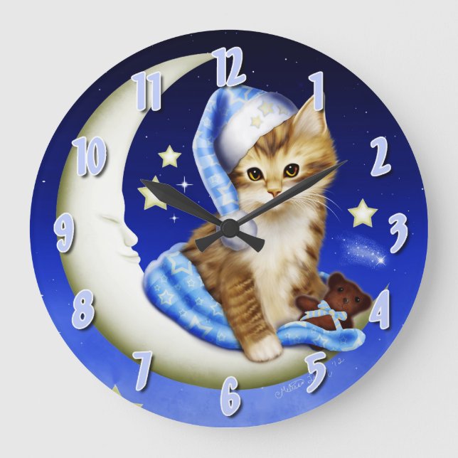 Goodnight Moonlight Cat Nursery Clock (Front)