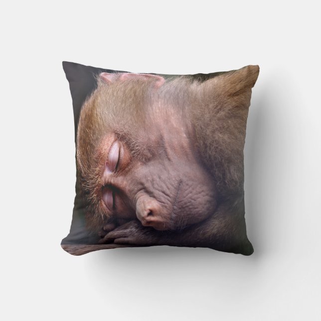 Goodnight Sleepy Monkey Animal Throw Pillow (Front)