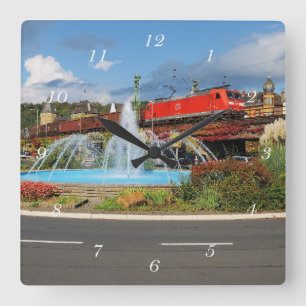 Goods train in Linz on the Rhine Square Wall Clock