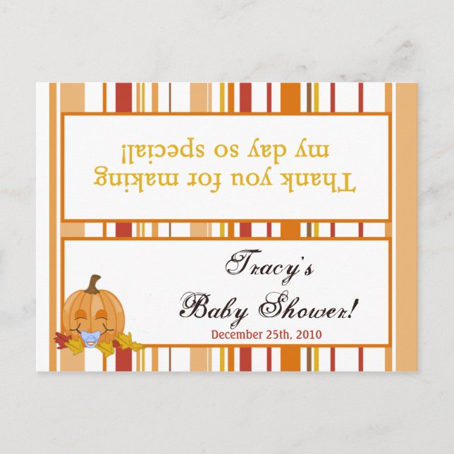 Goody Bag Topper Autumn Fall Pumpkin Baby Invitation Postcard (Front)