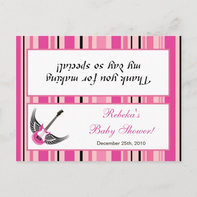 Goody Bag Topper Girly Girl Pink Punk Rock Guitar Invitation Postcard (Front)