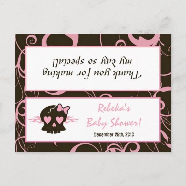 Goody Bag Topper Girly Girl Pink Punk Skull Invitation Postcard (Front)