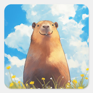 Goofy Capybara Smile Square Sticker