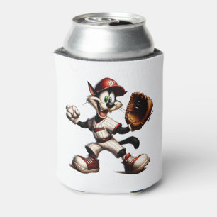 Goofy Cat Baseball Pitcher Winds Up Can Cooler