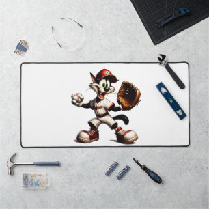 Goofy Cat Baseball Pitcher Winds Up Desk Mat