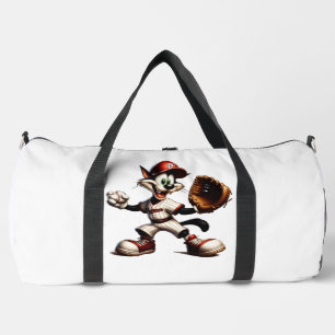 Goofy Cat Baseball Pitcher Winds Up Duffle Bag