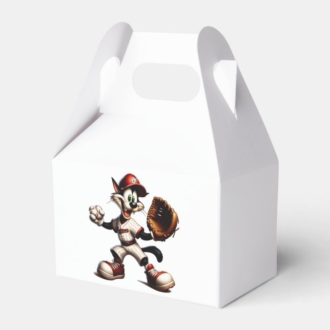 Goofy Cat Baseball Pitcher Winds Up Favour Box (Front Side)
