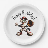 Goofy Cat Baseball Pitcher Winds Up Happy Birthday