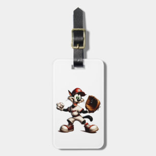 Goofy Cat Baseball Pitcher Winds Up Luggage Tag