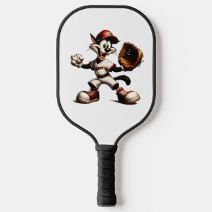 Goofy Cat Baseball Pitcher Winds Up Pickleball Paddle