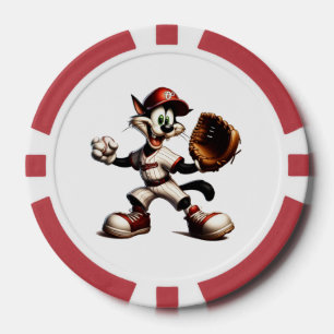 Goofy Cat Baseball Pitcher Winds Up Poker Chips