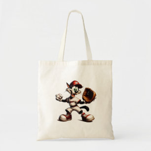 Goofy Cat Baseball Pitcher Winds Up Tote Bag
