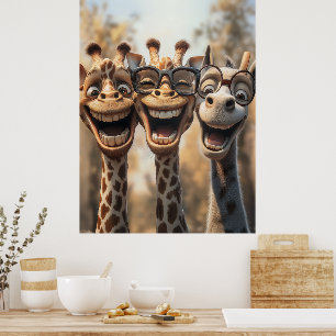 Goofy Giraffes in Glasses Poster
