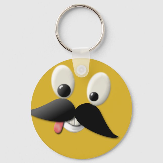 Goofy Happy Face with Moustache Key Ring (Front)