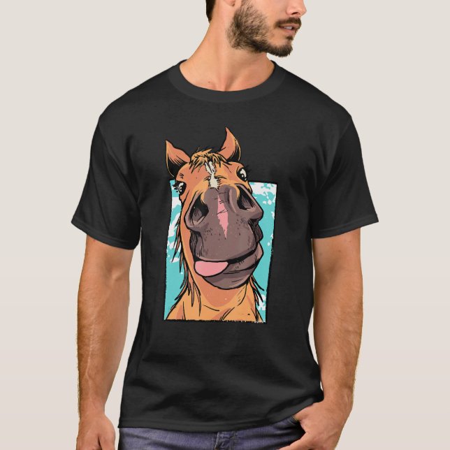 Goofy Horse Sticking Tongue Out Funny Farm Animal  T-Shirt (Front)