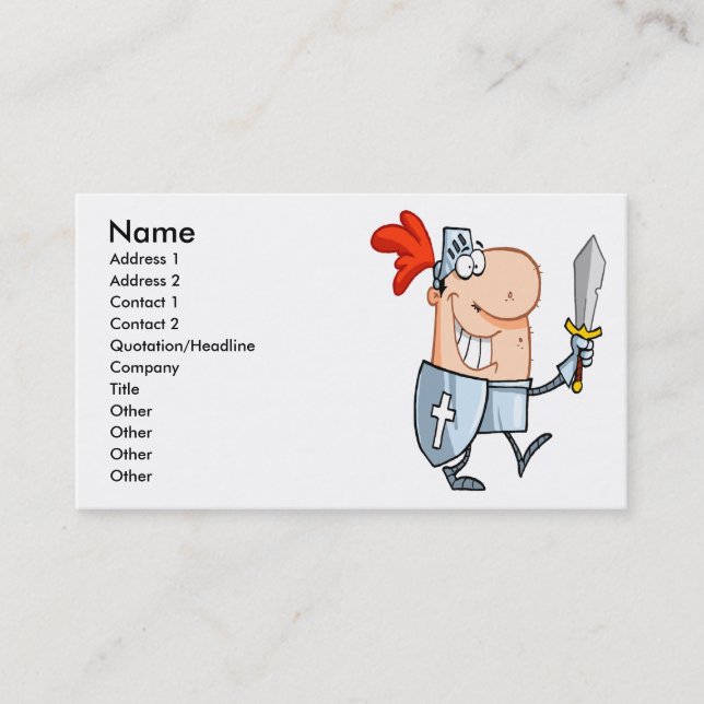 goofy knight in shining armour with sword cartoon business card (Front)