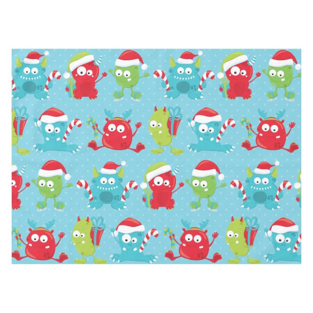 Goofy Monsters on Blue Holiday Tablecloth (Front (Horizontal))