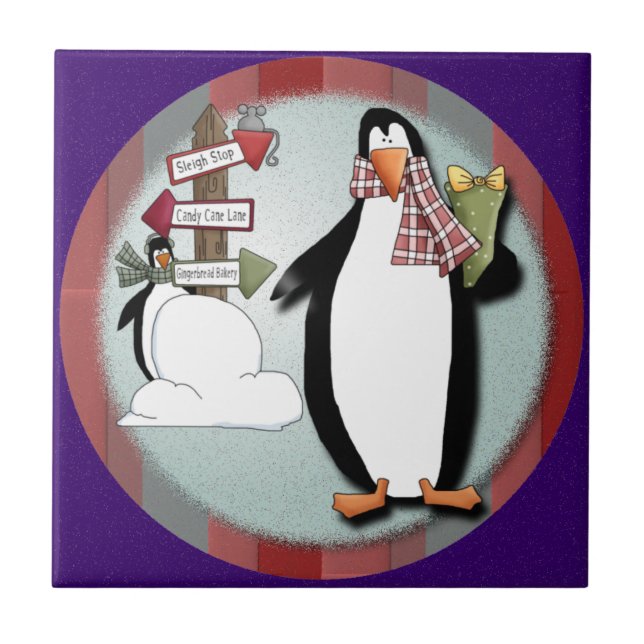 Goofy Penguins Tile Trivet (Front)