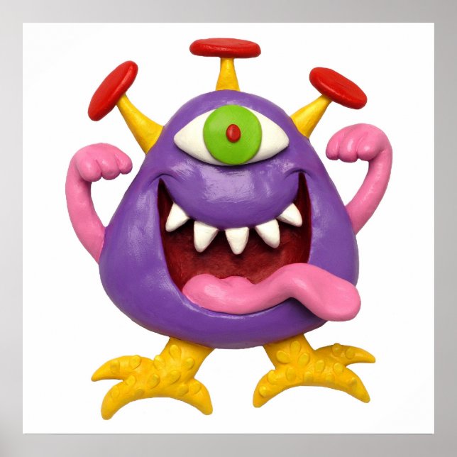Goofy Purple Monster Baby Shower Nursery Poster (Front)