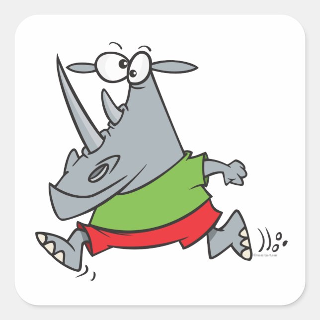 goofy running jogger rhino cartoon square sticker (Front)