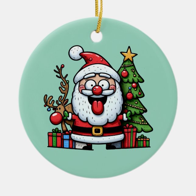 Goofy Santa  Ceramic Tree Decoration (Front)