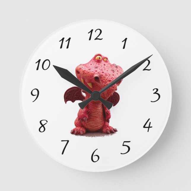 Goofy winged Red Dragon with crazy Smile Round Clock (Front)