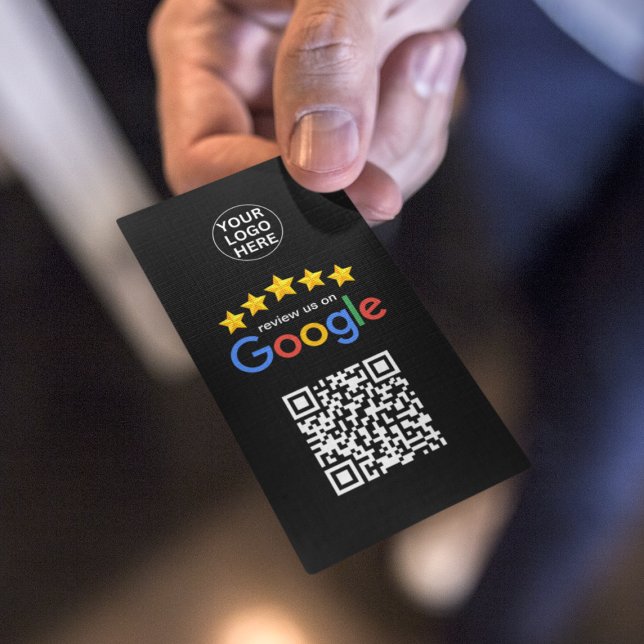 Google Business Review 5 Star Qr Code Black Business Card (Creator Uploaded)