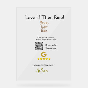 Google rate us review order purchase business QR Acrylic Sign