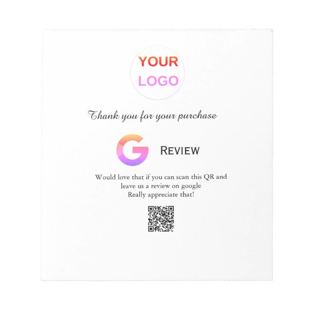 Google review business logo Scan QR review Notepad (Front)