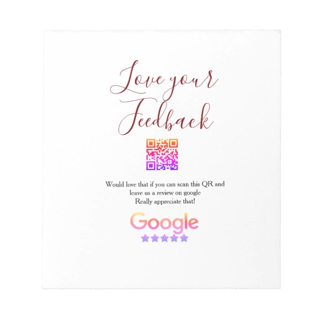 Google review business logo Scan QR review Notepad (Front)