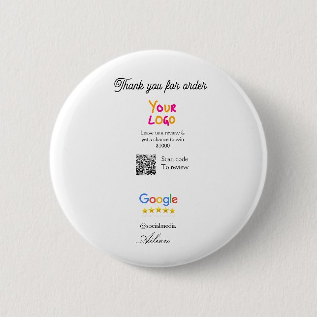 Google review business logo website scan QR code 6 Cm Round Badge (Front)