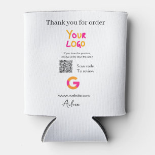 Google review business logo website scan QR code Can Cooler