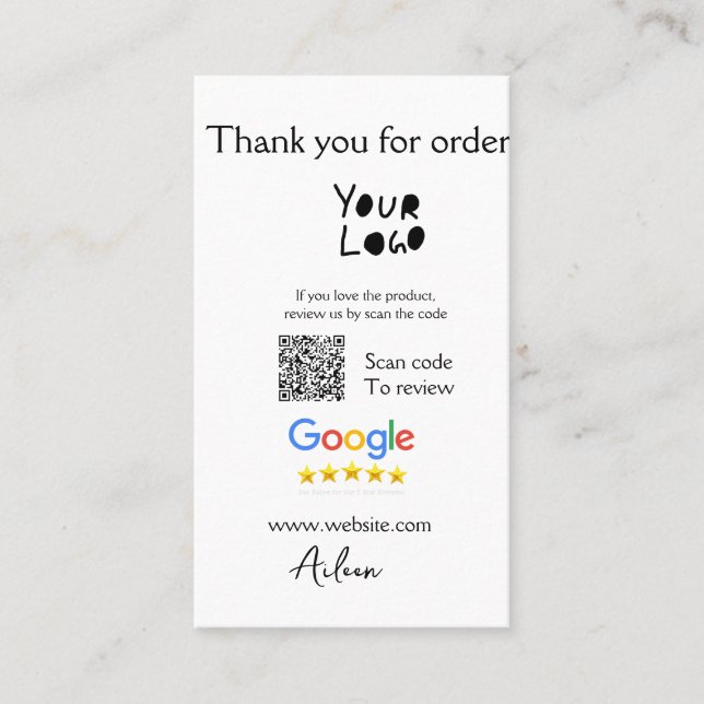 Google review business logo website scan QR code Card (Front)