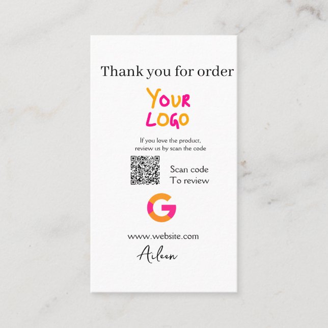 Google review business logo website scan QR code Card (Front)