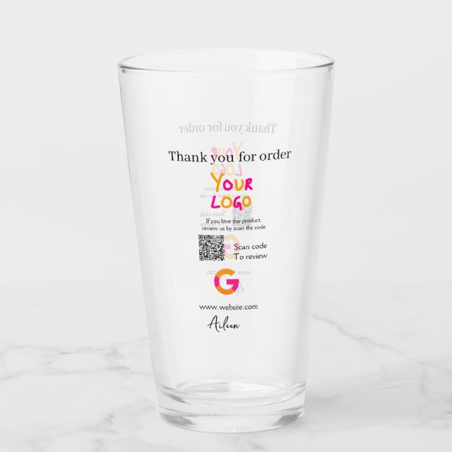 Google review business logo website scan QR code Glass (Front)