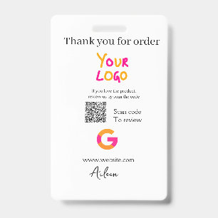 Google review business logo website scan QR code ID Badge