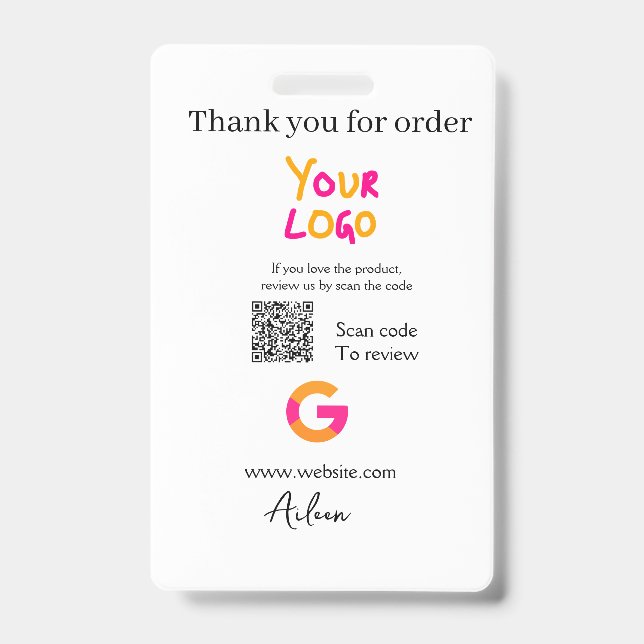 Google review business logo website scan QR code ID Badge (Front)