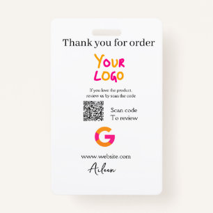Google review business logo website scan QR code ID Badge