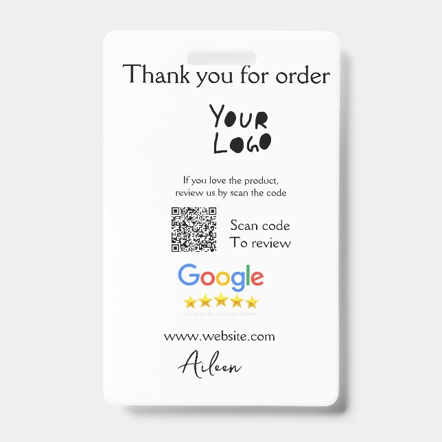 Google review business logo website scan QR code ID Badge (Front)