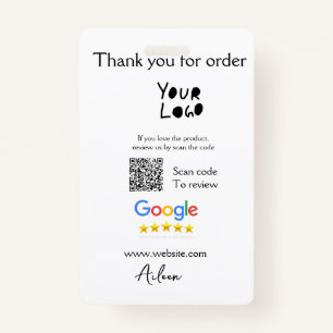 Google review business logo website scan QR code ID Badge