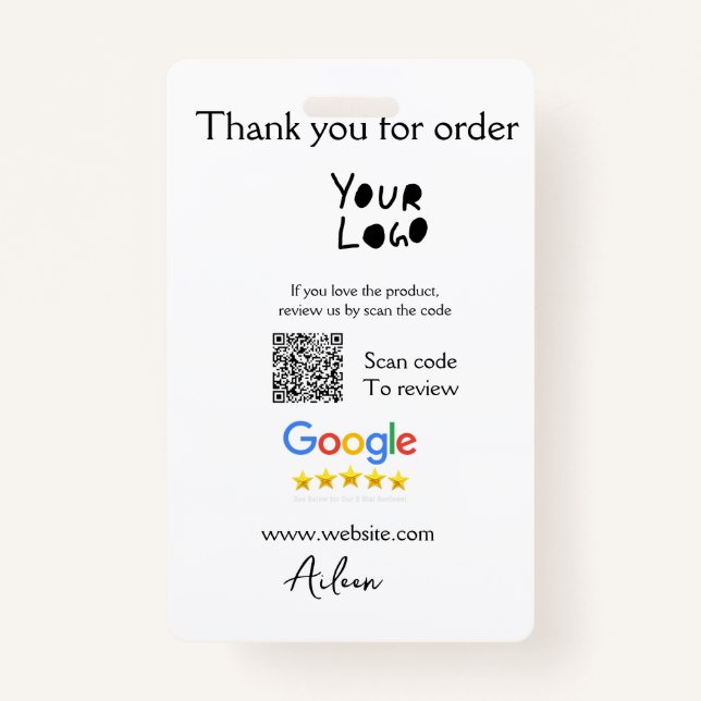 Google review business logo website scan QR code ID Badge (Front)
