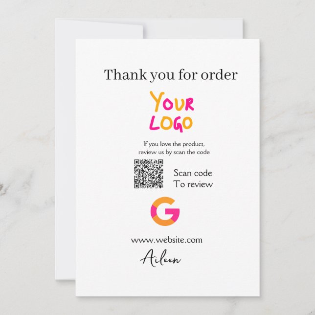 Google review business logo website scan QR code Invitation (Front)