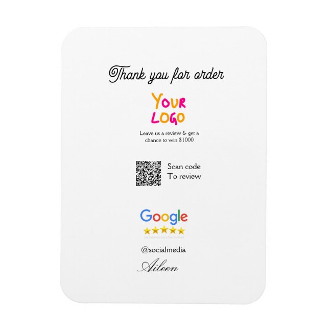 Google review business logo website scan QR code Magnet (Vertical)